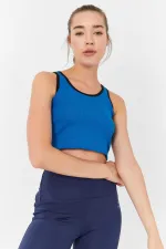 Tommylife Toptan Turkuaz Basic Sıfır Kol Dar Kalıp U Yaka Kadın Crop Top Atlet - 97162