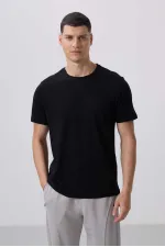 Tommylife Toptan O Yaka Standart Kalıp Basic Erkek T-Shirt 87911 Siyah
