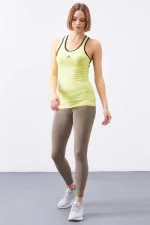 Tommylife Toptan Limon Kolsuz Arka Yazı Detaylı Standart Kalıp Kadın Spor Atlet - 97096