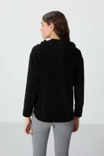 Tommylife Wholesale Hooded Oversize Women's Fleece Sweatshirt 97286 Black