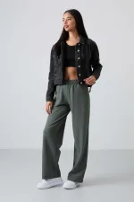 Tommylife Wholesale Comfortable Fit Wide Leg Women's Sweatpants 94567 Khaki