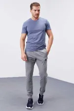 Tommylife Toptan Gri Melanj Fermuar Cepli Dar Kalıp Jogger Erkek Eşofman Alt - 84343