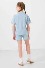 Ensemble short basique pour fille Tommylife, en coton doux texturé, coupe standard, bleu clair, référence 75184
