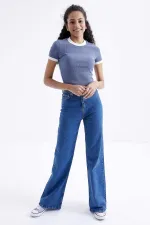 Tommylife Wholesale Petrol Basic Sleeve Detail Crew Neck Women's Crop Top T-Shirt - 97200