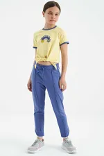 Tommylife Toptan Sarı Baskı Detaylı O Yaka Çok Renkli Bağlama Detaylı Kız Çocuk T-Shirt - 75113