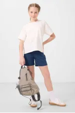 Ensemble short basique pour fille Tommylife en coton doux texturé, coupe standard, référence 75184, couleur écru, Parlement