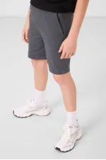 Tommylife Toptan Pamuklu Oversize Fit Dokuma Hafif Esnek Chino Erkek Çocuk Şort Takım 11278 Siyah-Gri