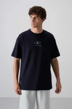 Tommylife Wholesale Crew Neck Oversize Printed Men's T-Shirt 88325 Navy Blue