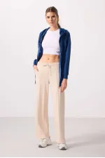 Pantalon palazzo pour femme Tommylife, en tissu doux, avec poches et surpiqûres apparentes - Beige 94670