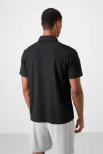 Tommylife Toptan Polo Yaka Standart Kalıp Aktif Spor Erkek T-Shirt 88393 Siyah