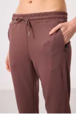 Pantalon Tommylife Wholesale pour femme, coupe slim, fermeture éclair invisible, texture douce - 94668 Marron