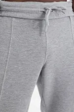 Tommylife Wholesale Grey Melange Men's Sweatpants with Drawstring Front Stitching Detail and Standard Fit - 84994