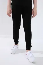 Pantalon de jogging noir pour garçon Tommylife, avec poche zippée, coupe standard et ourlets resserrés - 64042