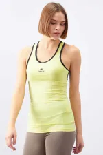 Tommylife Toptan Limon Kolsuz Arka Yazı Detaylı Standart Kalıp Kadın Spor Atlet - 97096