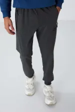 Tommylife Toptan Antrasit Melanj Fermuar Cepli Standart Kalıp Jogger Erkek Eşofman Alt - 84651