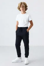 Pantalon de survêtement fin bleu marine à revers standard pour garçon Tommlife Wholesale - 11062