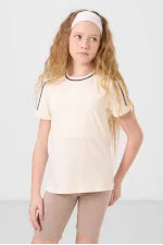 Tommylife Toptan Pamuklu O Yaka Oversize Fit Baskılı Kız Çocuk T Shirt 75177 Ekru
