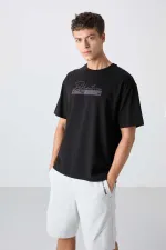 Tommylife Toptan O Yaka Oversize Baskılı Erkek T-Shirt 88334 Siyah