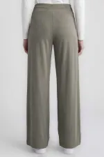 Tommylife Wholesale Dark Beige Comfort Fit Wide Leg Corset Palazzo Women's Trousers - 94681 Tommylife Wholesale Dark Beige Comfort Fit Wide Leg Corset Palazzo Women's Trousers - 94681