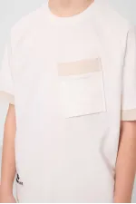Tommylife Toptan Pamuklu Yumuşak Dokulu Oversize Cep Detaylı Erkek Çocuk T-Shirt 11295 Ekru