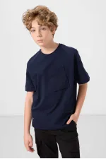 Tommylife Wholesale Cotton Soft Textured Oversize Pocket Detail Boys' T-Shirt 11295 Navy Blue Tommylife Wholesale Cotton Soft Textured Oversize Pocket Detail Boys' T-Shirt 11295 Navy Blue