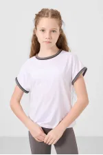 Tommylife Toptan O Yaka Yan Şerit Detaylı Standart Fit Performans Kız Çocuk Tayt Takım 75191 Beyaz Koyu Gri