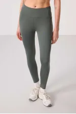 Tommylife Toptan Polyester Esnek Standart Fit Performans Kadın Tayt - 94667 Haki