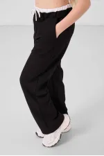 Ensemble de survêtement palazzo Tommylife Wholesale pour filles, col rond, imprimé, jambes larges, coupe standard, blanc et noir, référence 75171