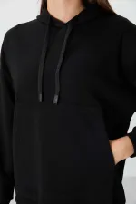 Tommylife Wholesale Hooded Oversize Women's Sweatshirt 97291 Black