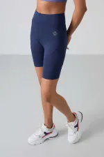 Tommylife Toptan Yüksek Bel Biker Kadın Tayt 91013 İndigo