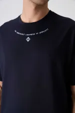 Tommylife Toptan O Yaka Oversize Baskılı Erkek T-Shirt 88343 Lacivert