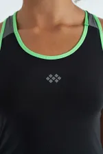 Tommylife Wholesale Black Back Detail Printed Standard Fit Women's Tank Top - 97269