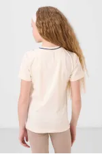 Tommylife Toptan Pamuklu O Yaka Oversize Fit Baskılı Kız Çocuk T Shirt 75177 Ekru