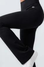 Leggings de sport évasés pour femmes Tommylife, noirs, souples et taille haute, en vente en gros - 94686 Leggings de sport évasés pour femmes Tommylife, noirs, souples et taille haute, en vente en gros - 94686