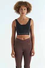 Bustier Tommylife pour femme, imprimé texte noir, color block, coupe slim, tissu scuba - 97271