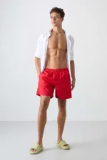 Tommylife Toptan Kırmızı Belden Lastikli Standart Kalıp Erkek Deniz Şortu - 81237