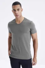 T-shirt basique Tommylife pour homme, col V, coupe standard, référence 87912 Çağla (vente en gros)
