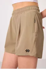 Tommylife Toptan Polyester Gizli Cep Fermuarlı Rahat Form Kadın Şort - 91014 Bej