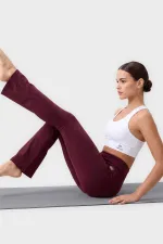 Tommylife Toptan Bordo Esnek Yüksek Bel Spor Performans Kadın İspanyol Paça Tayt - 94686