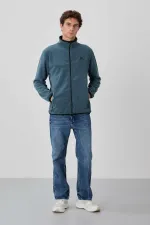 Sweat-shirt en polaire zippé à col montant pour homme Tommylife, modèle standard, vente en gros, 87992, pétrole