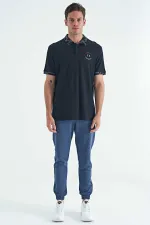 Tommylife Toptan Lacivert Yazı Nakışlı Baskı Detaylı Standart Kalıp Polo Yaka Erkek T-Shirt - 88239