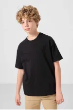 Tommylife Toptan Pamuklu Oversize Fit Dokuma Hafif Esnek Chino Erkek Çocuk Şort Takım 11279 Siyah-Koyu Bej