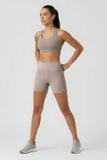 Leggings courts motardes taille haute, coupe slim, beige foncé, Tommlife Wholesale - 91017