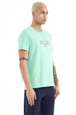 Tommylife Wholesale Boris Crew Neck Standard Fit Printed Men's T-Shirt 88206 Aqua Green