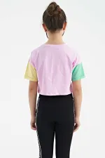 Tommylife Toptan Pembe Yazı Baskılı O Yaka Düşük Omuzlu Oversize Kız Çocuk T-Shirt - 75130