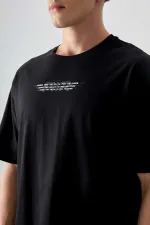 Tommylife Toptan O Yaka Oversize Baskılı Erkek T-Shirt 88356 Siyah