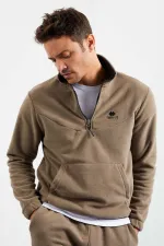 Tommylife Wholesale Standard Fit Half-Zip Fleece Men's Tracksuit Set 85159 Camel