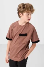 T-shirt garçon Tommylife en coton doux texturé, coupe oversize, avec poche, référence 11295, couleur cannelle