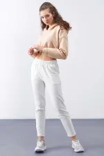 Tommylife Wholesale Ecru High Waist Jogger Comfortable Form Skinny Leg Women's Tracksuit Bottom - 94566