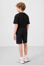 Ensemble short chino garçon Tommylife Wholesale en coton léger et extensible, coupe oversize, noir, réf. 11276